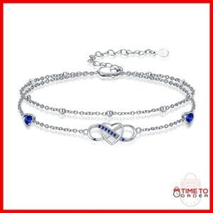 925 Sterling Silver Infinity Ankle Bracelet with Birthstone Adjustable 9+2"